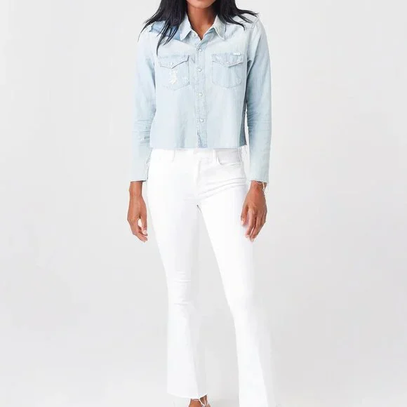 MOTHER Women's The Super Ex's Crop Fray Button-Up Shirt Jacket - Picture 2 of 5